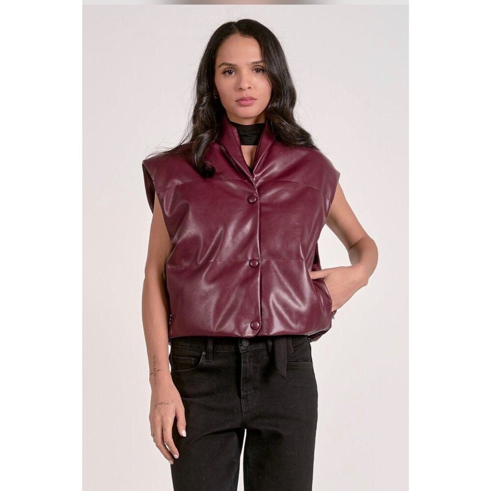 Elan Faux Leather / Vegan Vest Size Small Plum Color New With Tags NWT